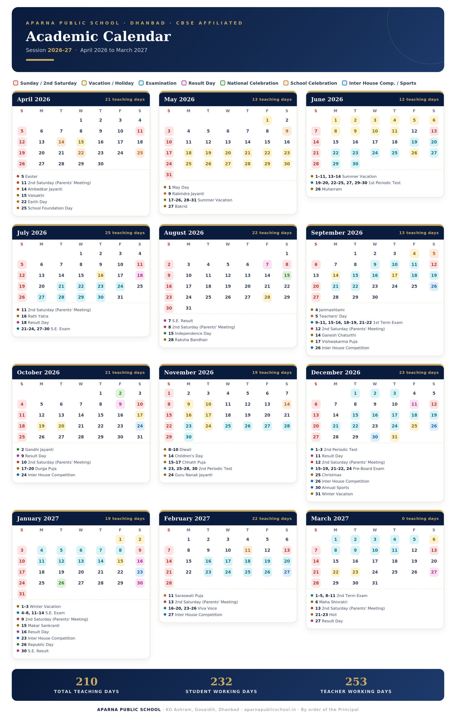 Aparna Public School - Academic Calendar 2026-27